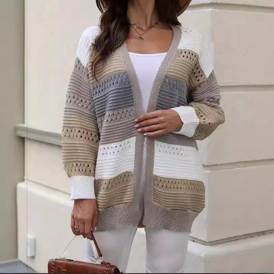 Damen modische Strickjacke mit einzigartigem Muster und lässigem Schnitt R&B