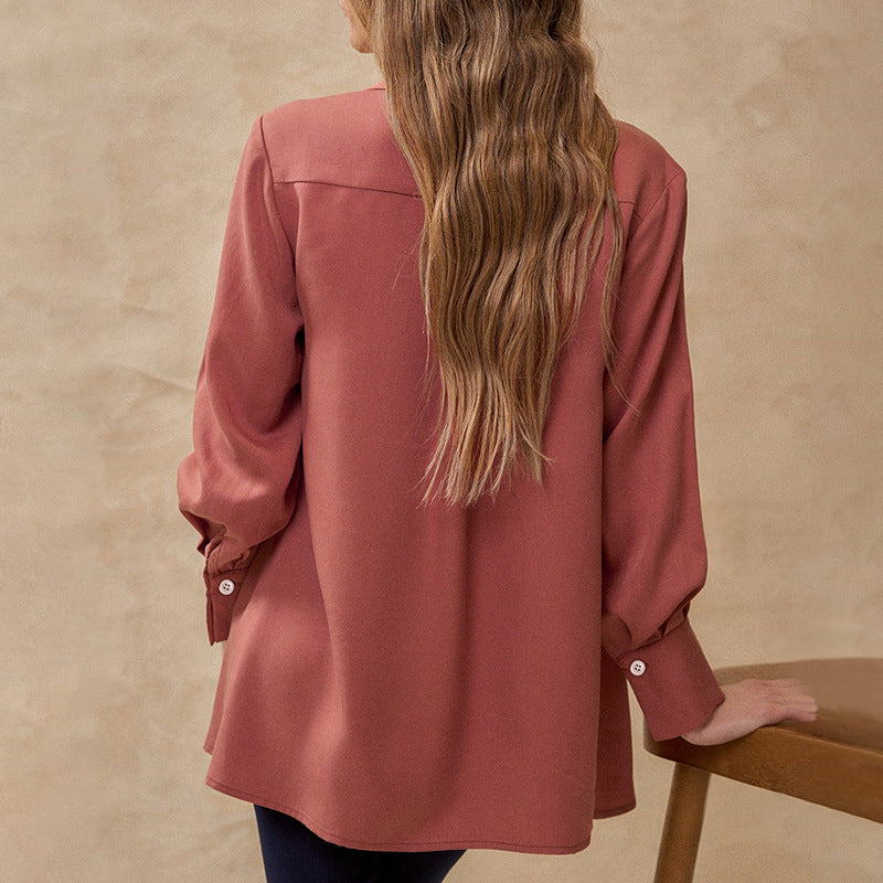 Damen Bluse mit eleganter Faltenstruktur und halbhohem Kragen R&B