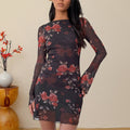 Damen lässiges Minikleid mit floralem Muster und transparenten Ärmeln R&B