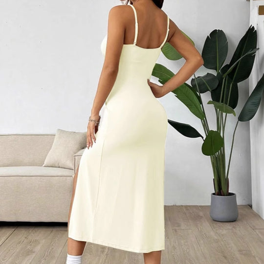 Damen Elegantes Maxikleid mit verstellbaren Trägern und hohem Schlitz R&B