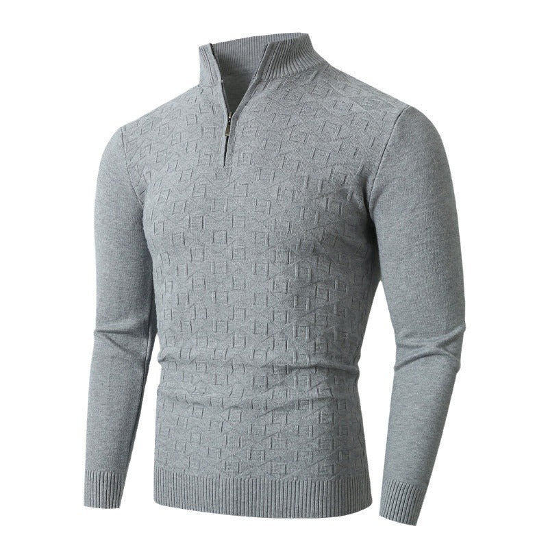 Herren Strickpullover mit modernem Zopfmuster und Halbreißverschluss R&B