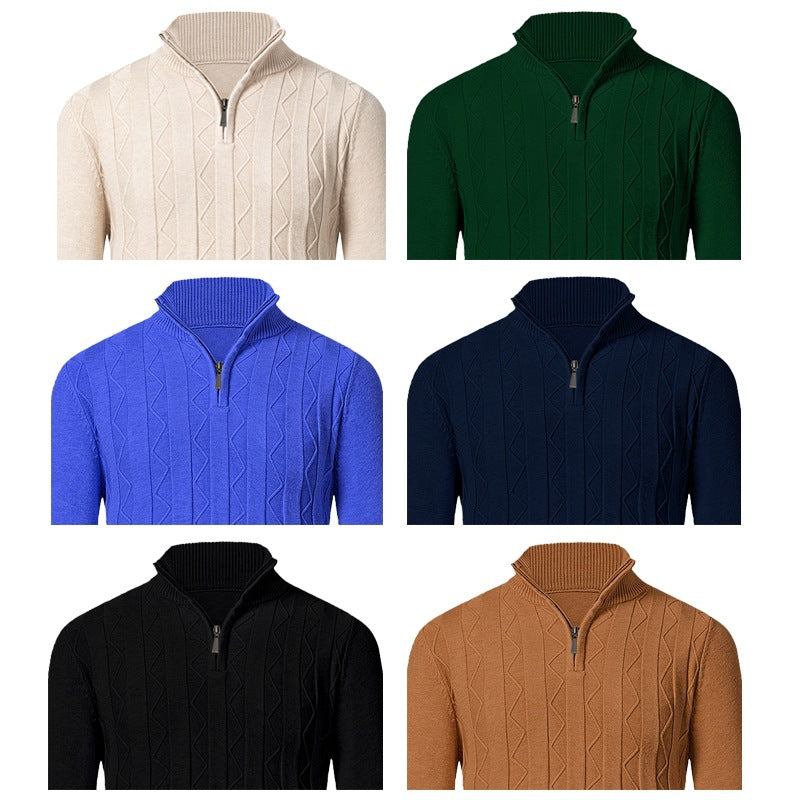 Herren leichter Strickpullover mit strukturiertem Zopfmuster und modernem Stehkragen