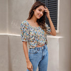 Damen Bluse mit floralem Design und gerafftem Detail R&B