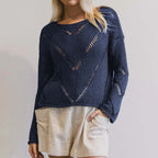 Damen lässiger Strickpullover mit luftiger Maschenstruktur