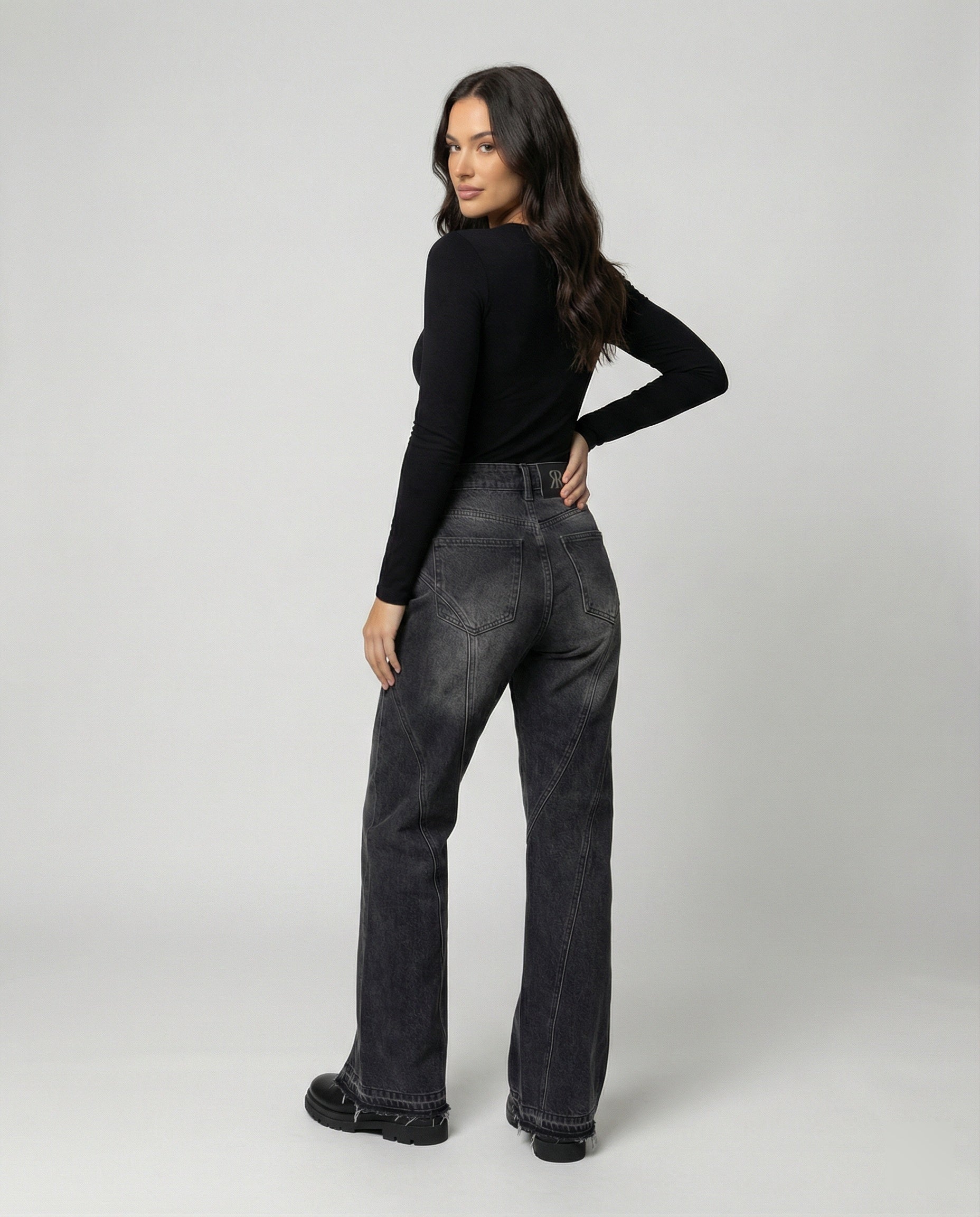 Micro-Flare Jeans mit Metall-Reißverschluss Grau