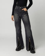 Micro-Flare Jeans mit Metall-Reißverschluss Grau