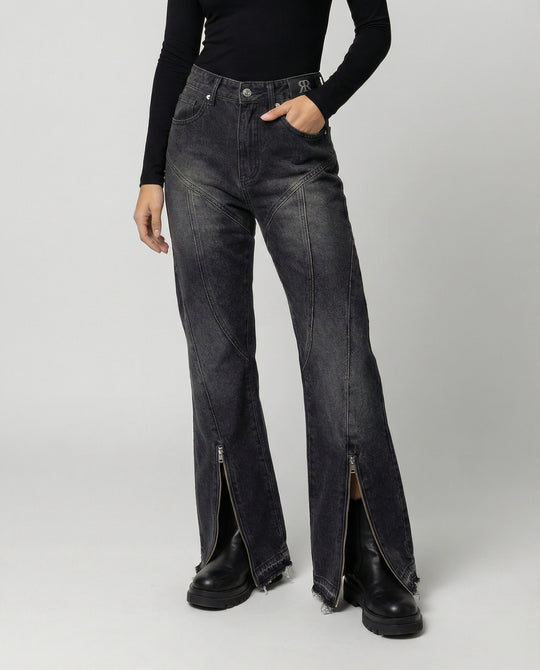 Micro-Flare Jeans mit Metall-Reißverschluss Grau