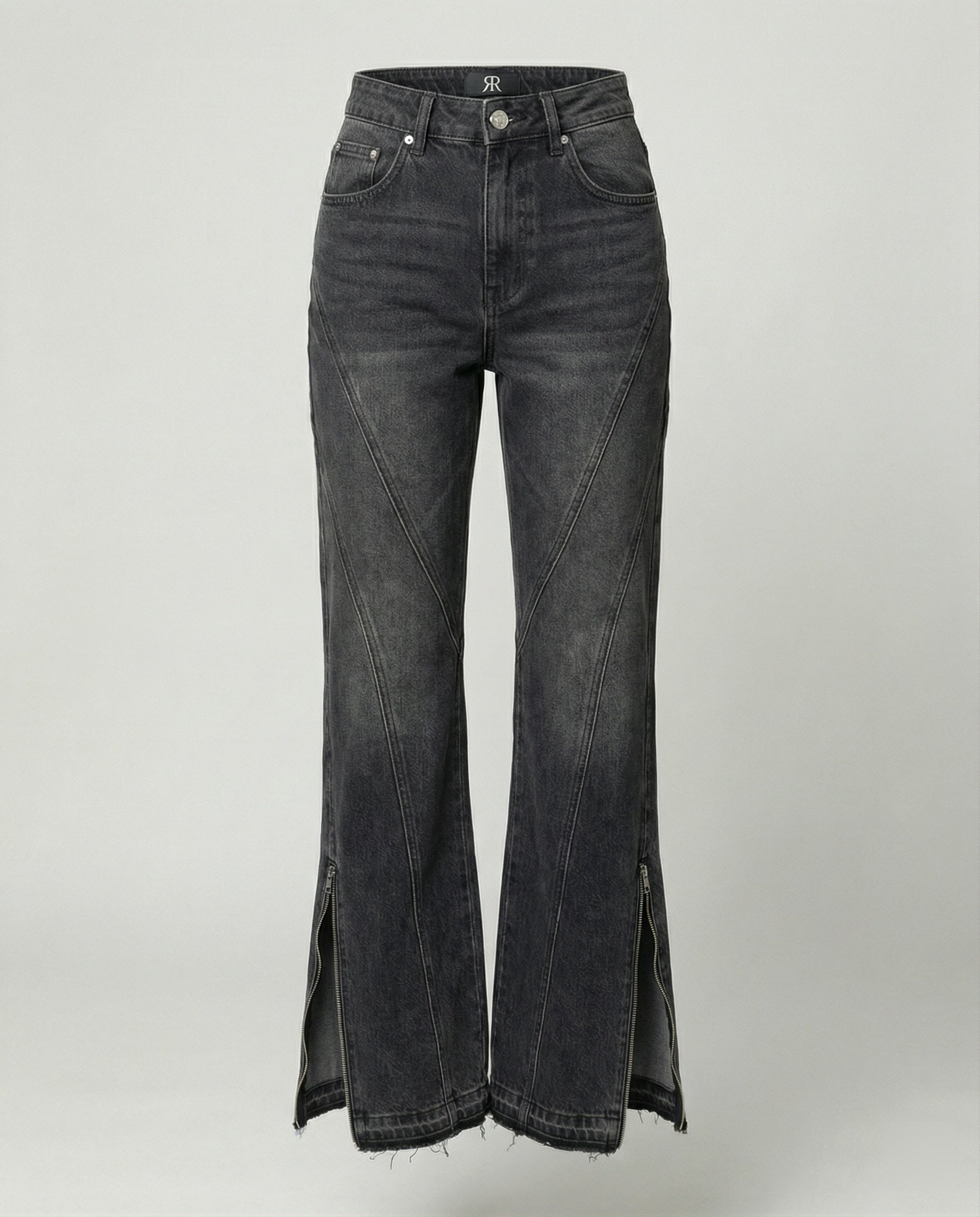 Micro-Flare Jeans mit Metall-Reißverschluss Grau