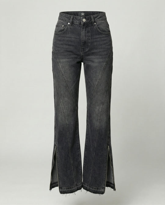 Micro-Flare Jeans mit Metall-Reißverschluss Grau