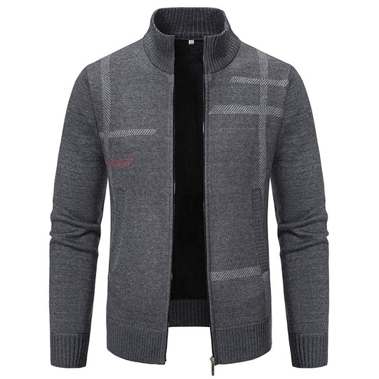 Herren Strickjacke mit modernem Zipper und hohem Kragen R&B