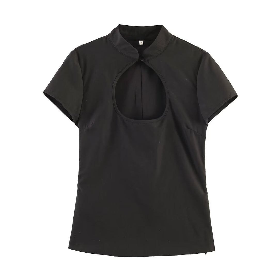 Damen Bluse mit innovativem Ausschnitt und elegantem Kragen R&B