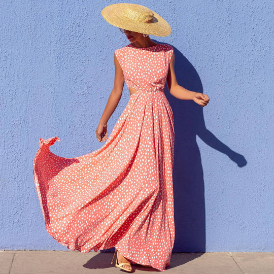 Damen Maxi-Punktkleid mit raffiniertem Schnitt und eleganten Details R&B