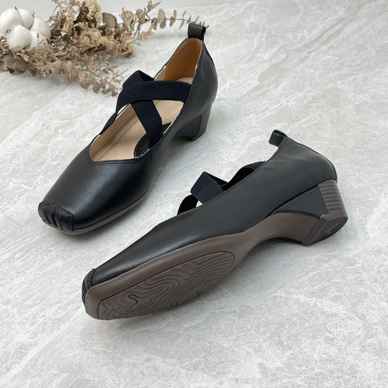 Damen Elegante Mid-Heel Schuhe mit elastischem Kreuzriemen