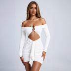 Damen Off-Shoulder Minikleid mit raffiniertem Drapierungsdetail und eleganten Rüschenelementen R&B