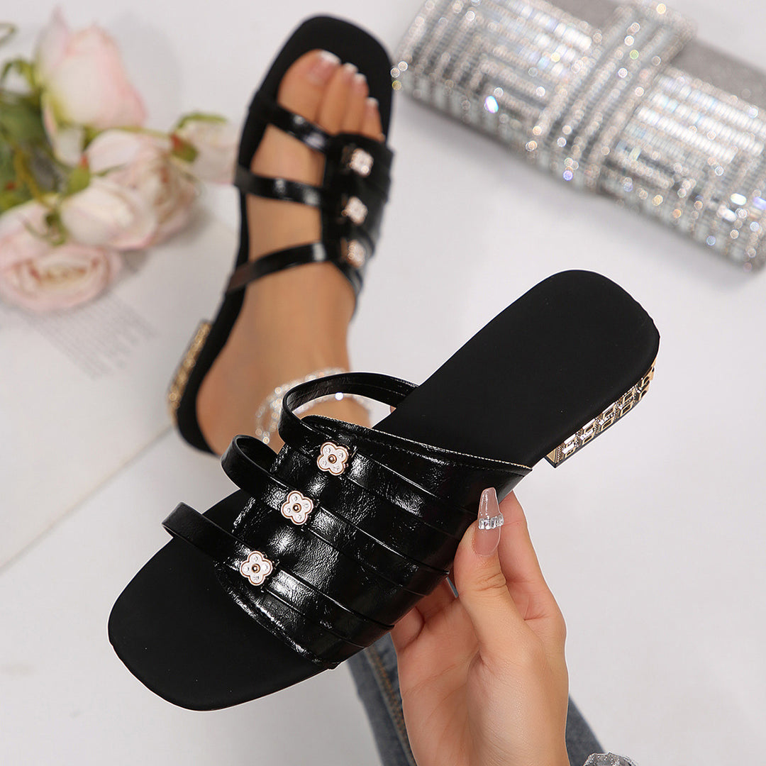 Damen elegante Riemchensandalen mit dekorativen Blüten R&B