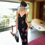 Damen Maxi Strandkleid mit floralem Mesh-Design und tiefem V-Ausschnitt R&B
