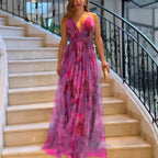 Damen Elegantes Maxikleid mit tiefem V-Ausschnitt und luftigen Stoffschichten R&B