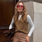 Damen Modische Wildlederweste mit eleganten Knopfdetails R&B