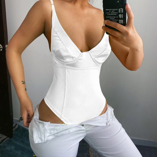 Damen Satin-Bustier-Top mit tiefem V-Ausschnitt und eleganter Passform R&B