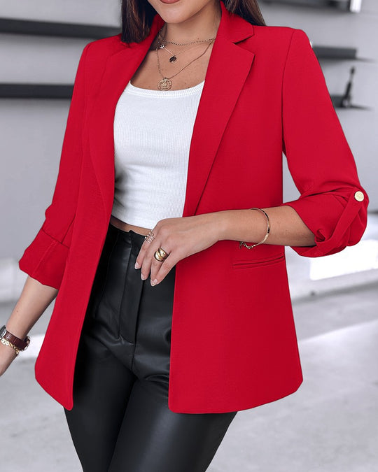 Damen klassischer Blazer mit modischen Ärmeln und seitlichen Taschen R&B
