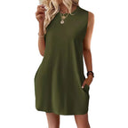 Damen lässiges T-Shirt Kleid mit Taschen und Rundhalsausschnitt R&B