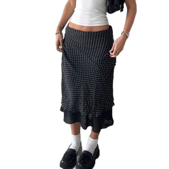 Damen Fließender Rock mit Polka-Dots und elastischem Bund Heidi-Mode