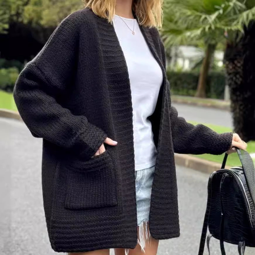 Damen Grobstrickjacke mit großzügigen Taschen und lässigem Schnitt R&B