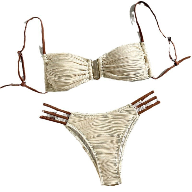 Damen Bandeau-Bikini mit raffiniertem Rüschendesign und verstellbaren Trägern