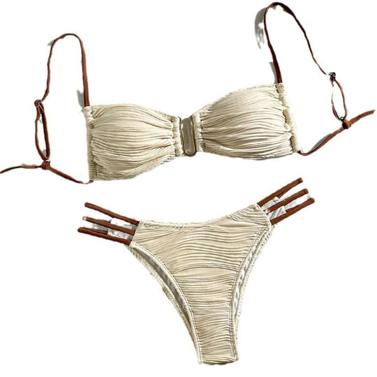 Damen Bandeau-Bikini mit raffiniertem Rüschendesign und verstellbaren Trägern R&B