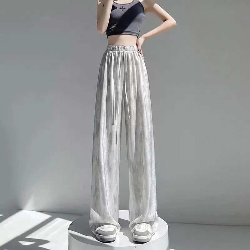 Damen Hochtaillierte Palazzo-Hose aus leichtem, atmungsaktivem Material mit elastischem Bund