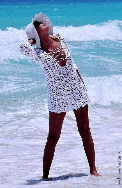 Damen gehäkeltes Strandkleid mit tiefem V-Ausschnitt und verführerischem Rückenausschnitt R&B