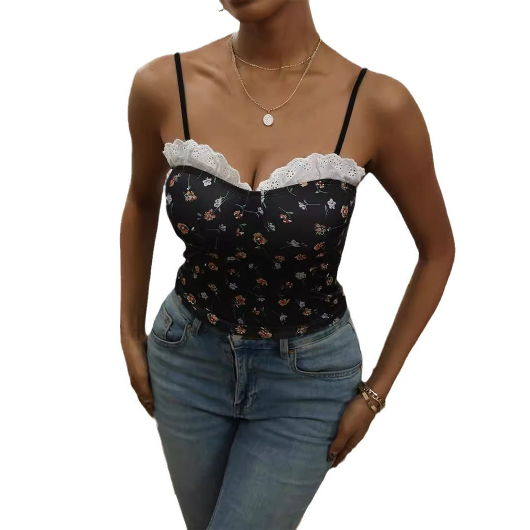 Damen Spitzen-Cami-Top mit floralem Design R&B
