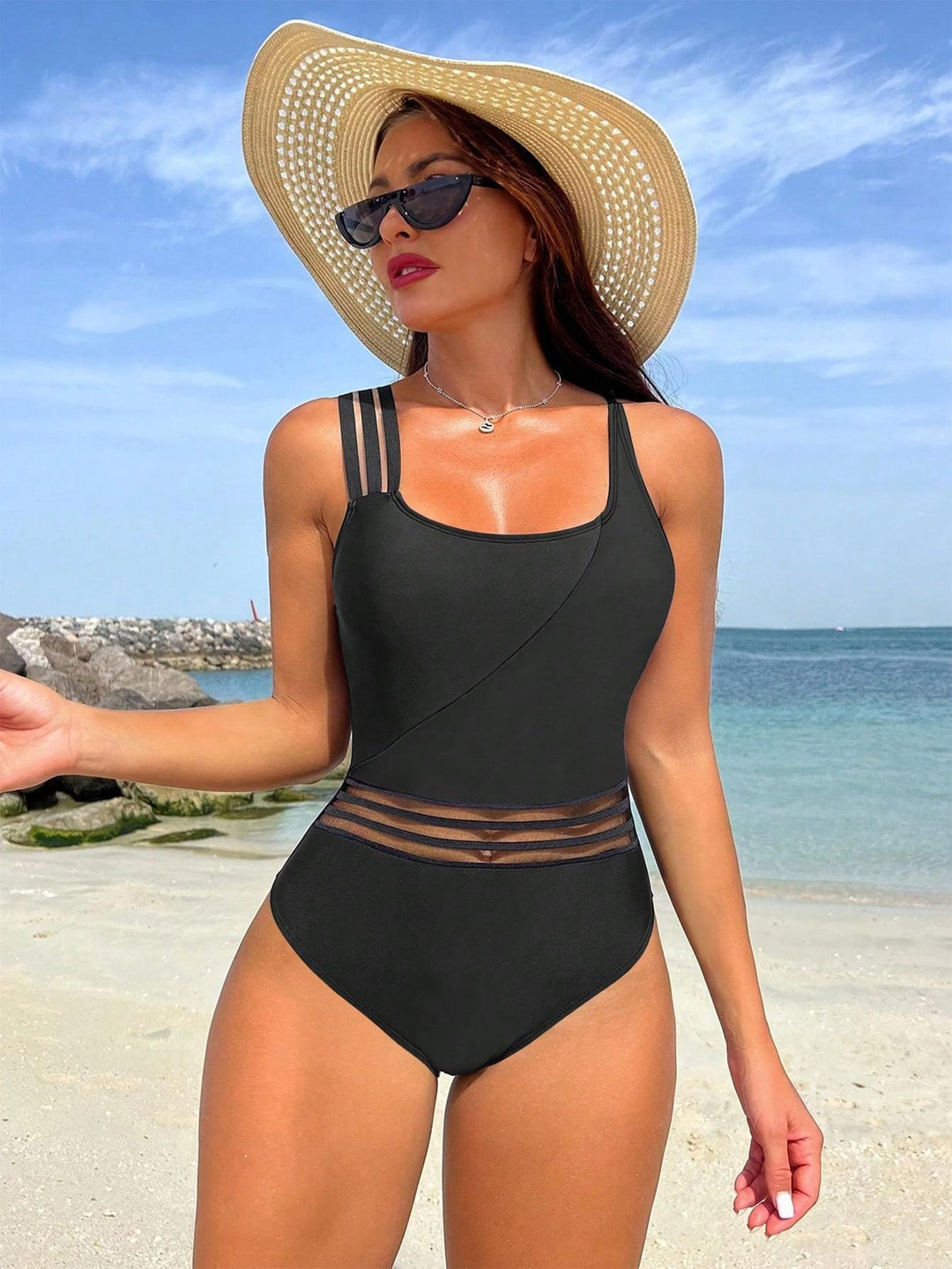 Damen Sportlicher Einteiler Badeanzug mit innovativem Schnitt R&B