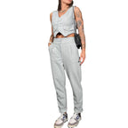 Damen modisches Zweiteiler-Set mit Knopfleisten und hoher Taille R&B