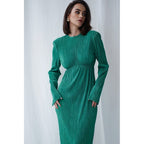 Damen Elegantes Maxikleid mit strukturierten Falten und langen Ärmeln R&B