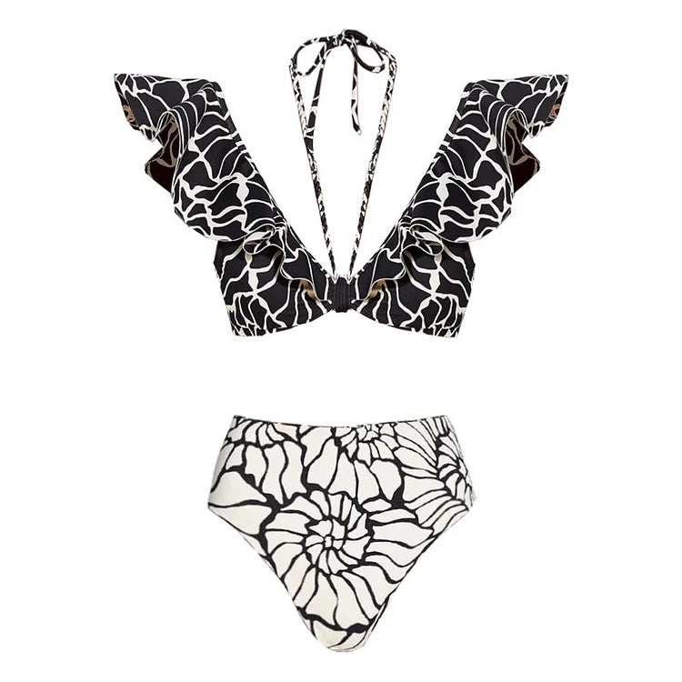 Damen Bikiniset mit voluminösen Rüschen und Hoher Taille R&B