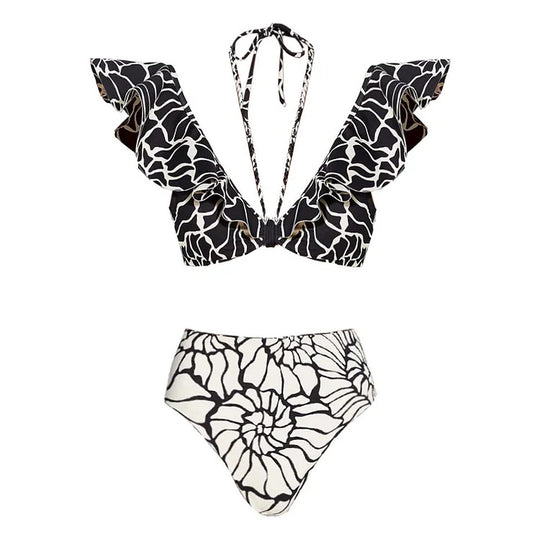 Damen Bikiniset mit voluminösen Rüschen und Hoher Taille R&B