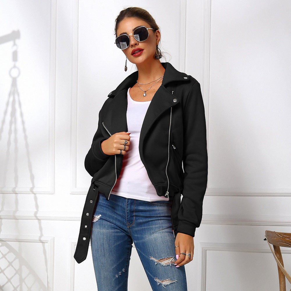Damen edgy und stilvolle Bikerjacke mit Reißverschluss und praktischen Taschen