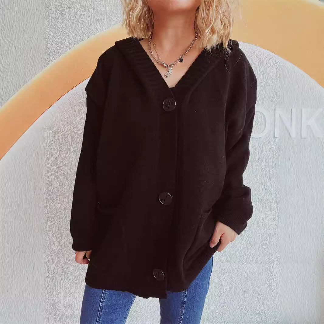 Damen bequeme Strickjacke mit Kapuze und praktischen Taschen R&B