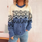 Damen kuschelige Strickjacke mit großem Muster und hochwertiger Verarbeitung R&B