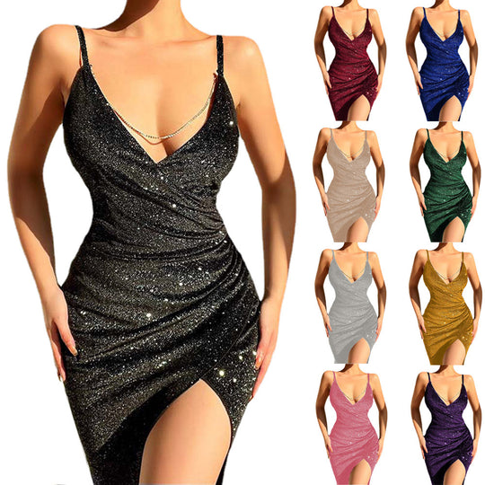 Damen Glamouröses Wickelkleid mit glitzender Oberfläche und hoch geschlitzt R&B