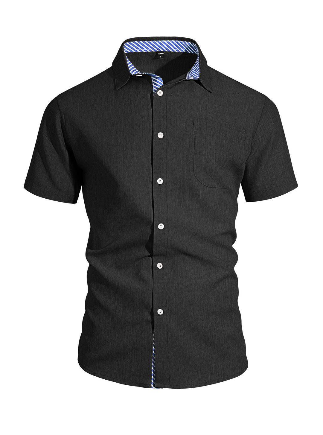 Herren nan Business-Casual Kurzarmhemd mit gestreiftem Kragenfutter und Brusttasche R&B