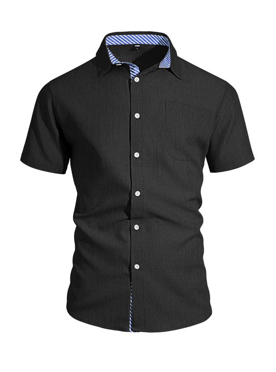 Herren nan Business-Casual Kurzarmhemd mit gestreiftem Kragenfutter und Brusttasche R&B
