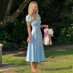 Damen Maxi-Kleid mit voluminösen Puffärmeln und elastischem Ausschnitt R&B