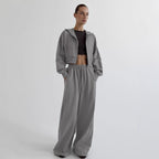 Damen Lässiges Crop-Top und weite High-Waist-Hose Set R&B