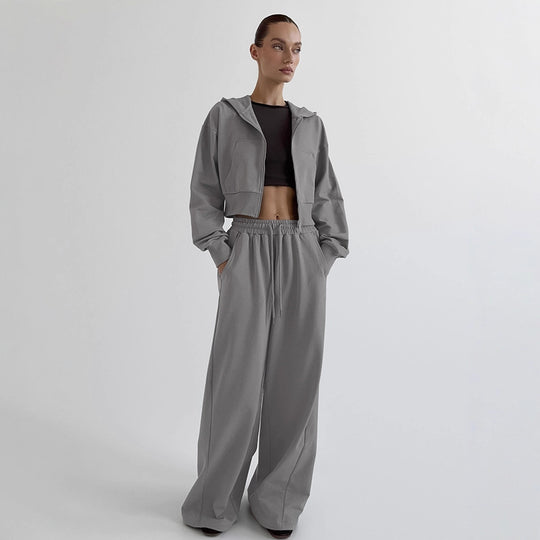 Damen Lässiges Crop-Top und weite High-Waist-Hose Set R&B