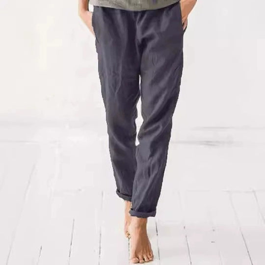 Damen lässige Leinenhose mit elastischem Bund und praktischen Taschen R&B
