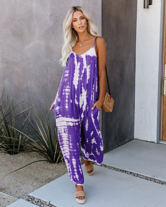 Damen Lässiger Maxijumpsuit aus leichtem Stoff mit Tie-Dye-Muster R&B