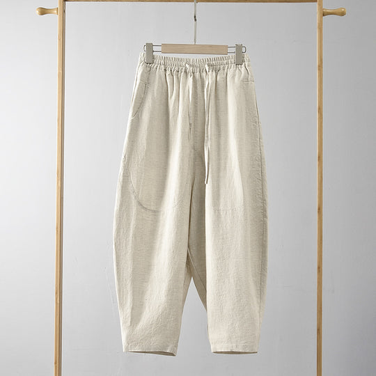 Damen Locker geschnittene Leinenhose mit elastischem Bund R&B