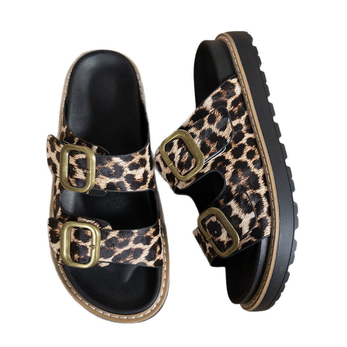 Damen modische Badesandalen mit stabilem Riemen und eleganter Animal-Print-Optik R&B